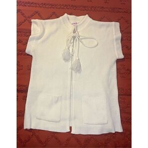 Pompom creamy quirky pockets mock collar size 38